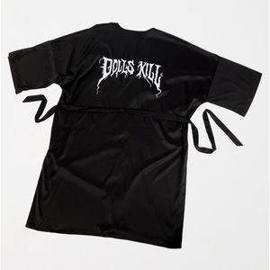 Dolls Kill Logo Embroidered Satin Robe *** ALSO AVAILABLE IN PINK ***